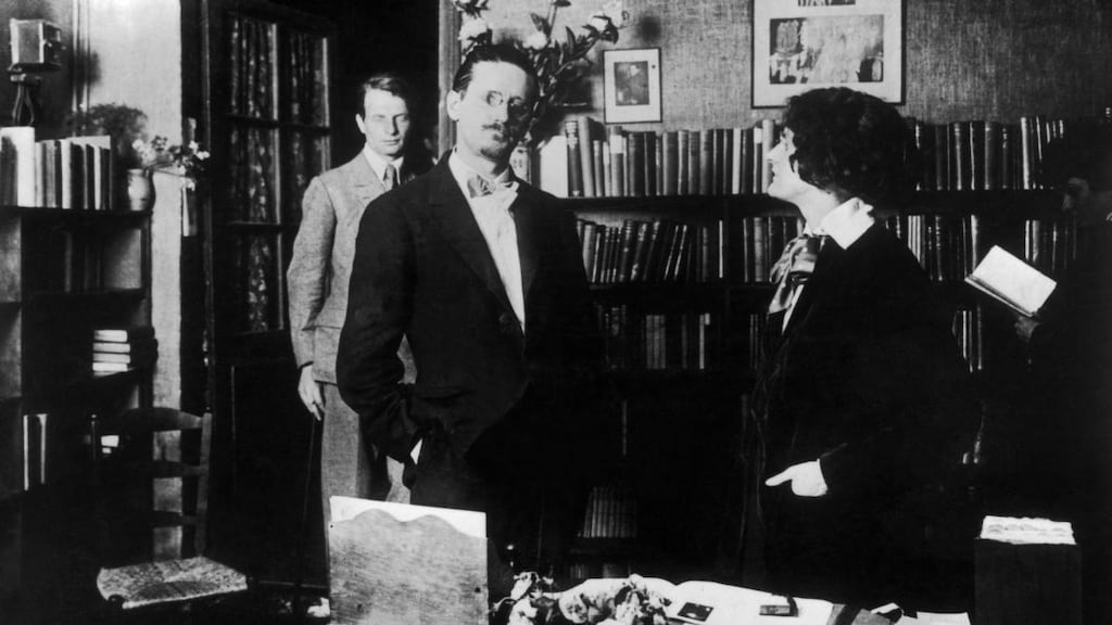 James Joyce with Sylvia Beach, the publisher of Ulysses, in her Paris bookshop Shakespeare and Company, March 1930. Photograph: Keystone-France/Gamma-Keystone via Getty