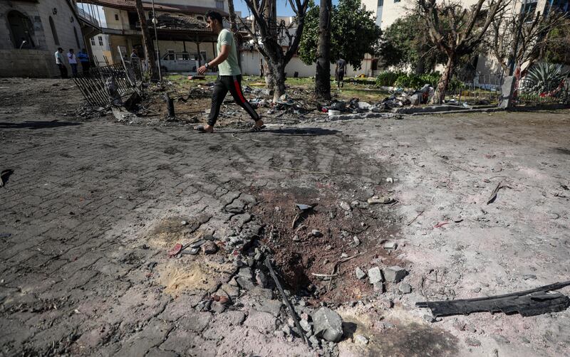 The scene at Al-Ahli hospital in Gaza following Tuesday's explosion. Photograph: Mohammed Saber