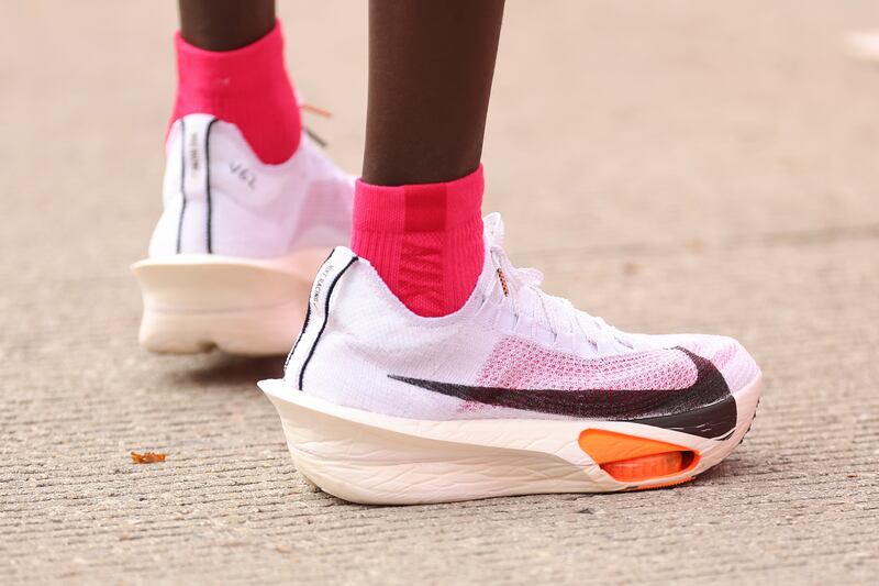 Kelvin Kiptum of Kenya's shoes after winning the 2023 Chicago Marathon professional men's division and setting a world record time of 2:00.35 at Grant Park on October 8th, 2023. Photograph: Getty Images
