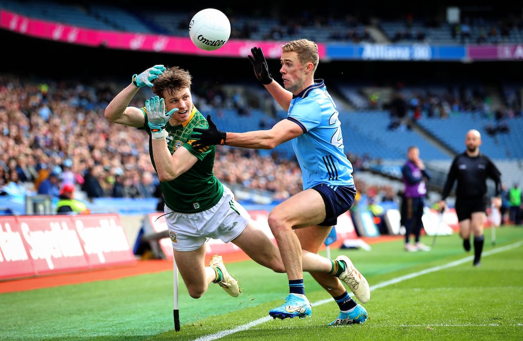 Dublin’s Paul Mannion and Adam O'Neill of Meath during the Leinster SFC quarter-final game at Croke Park on Sunday. Photograph: Ryan Byrne/Inpho