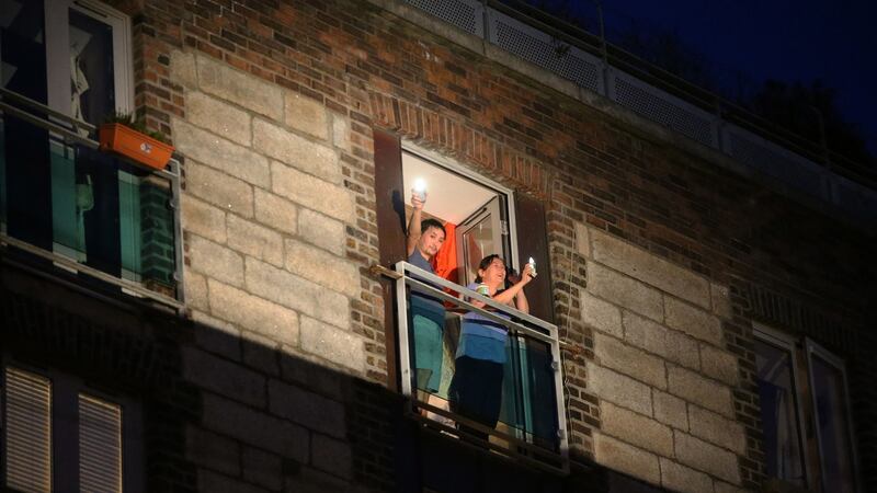 An image from apartments on Greek Street, Dublin 7 during ‘Shine Your Light’. Photograph Nick Bradshaw / The Irish Times