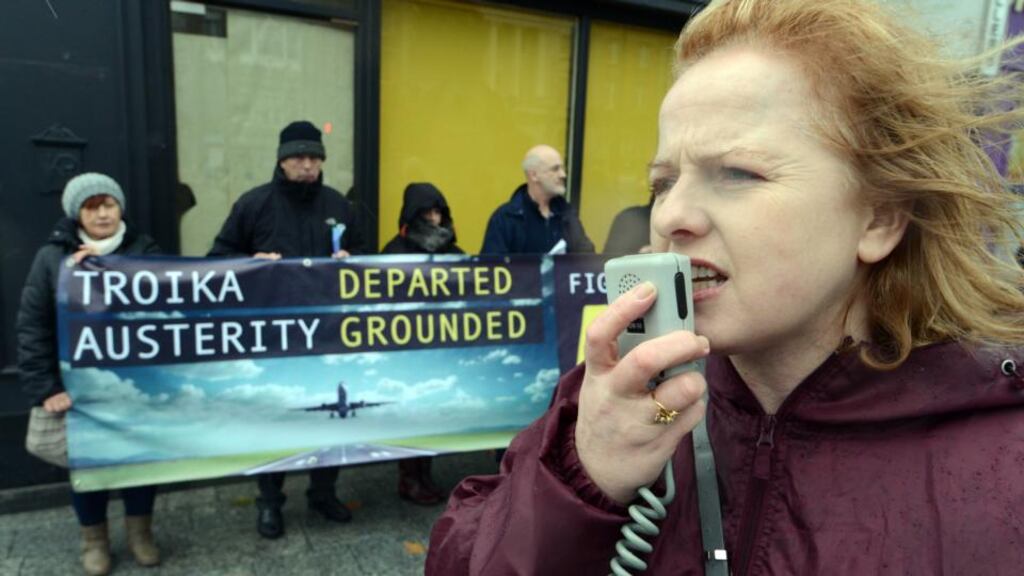 Ruth Coppinger during an anti-austerity protest: got 21.1% of the vote at the 2011 byelection. Photograph: Cyril Byrne/The Irish Times