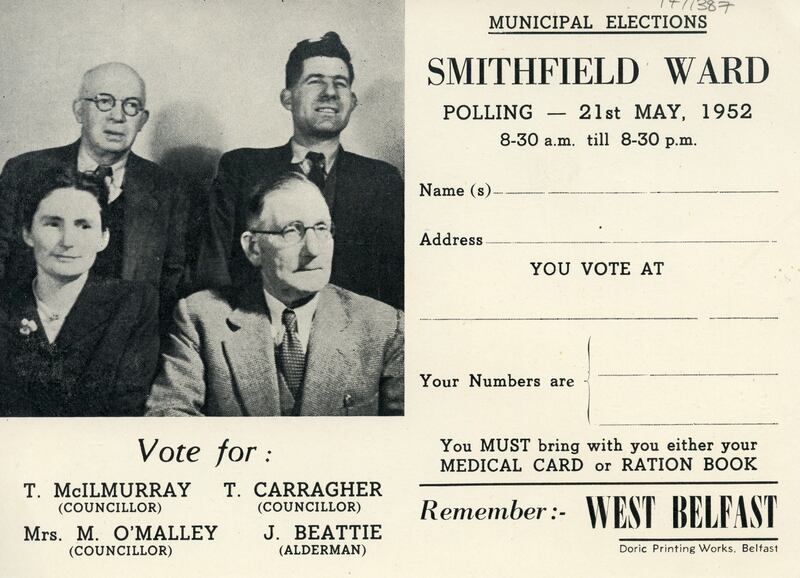 Belfast Corporation elections, 1952. Mary O'Malley’s campaign leaflet. Photo from the Lyric archive at University of Galway.