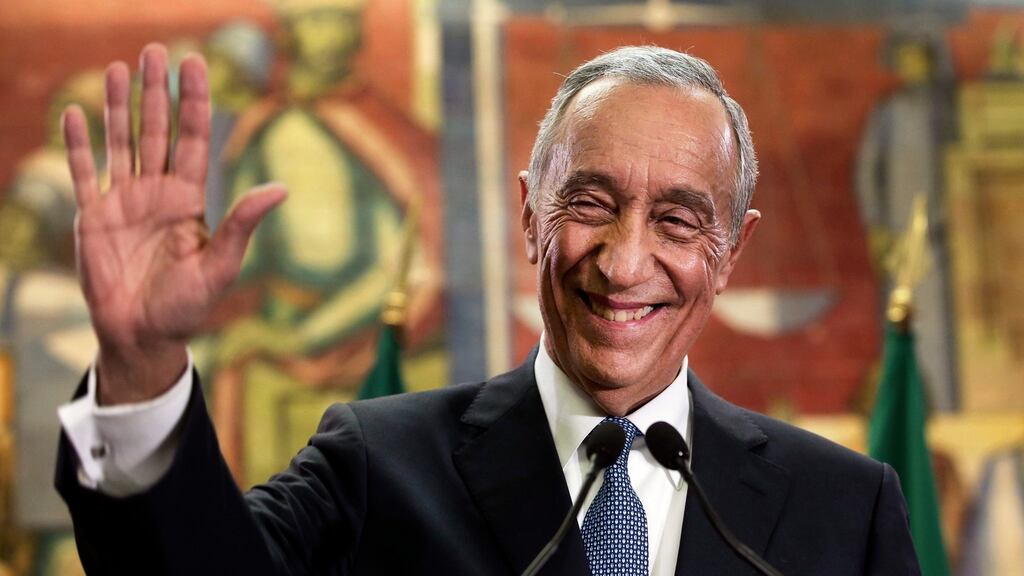 Marcelo Rebelo de Sousa before delivering a speech in Lisbon after winning Portugal’s presidential election. “It is time to turn the page and de-traumatise, start an economic, social and political pacifiication,” he said. Photograph: Mario Cruz/EPA