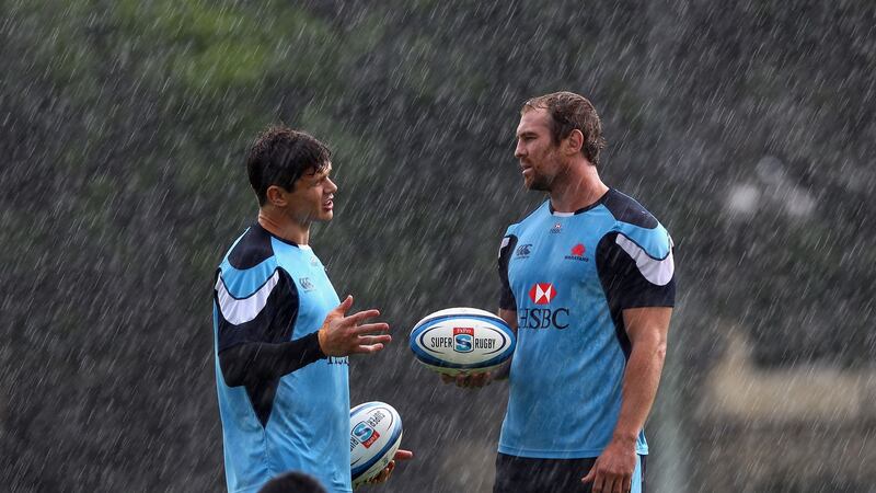 Elsom with Tom Carter during a Waratahs training session in 2012. Photograph: Ryan Pierse/Getty Images