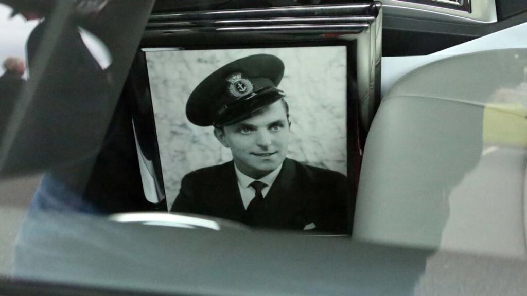 Seán Kinsella in the hearse carrying his remains at the funeral of restauranteur Sean Kinsella at St Anne’s Church, Shankill, Co Dublin, yesterday. Photograph: Colin Keegan/Collins