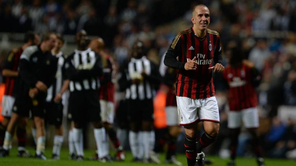 Paolo Di Canio during Steve Harper’s testimonial match between Newcastle United and AC Milan Glorie at St James’ Park. Photograph: Nigel Roddis/Getty Images