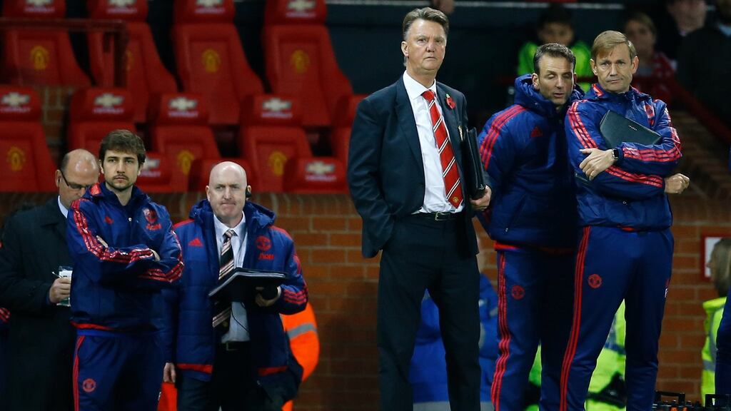 Louis van Gaal was left to rue his side’s missed chances in their League Cup defeat to Middlesbrough. Photograph: Reuters