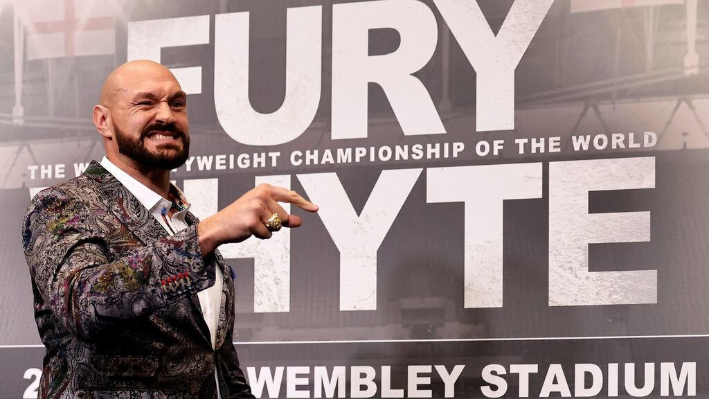 WBC heavyweight champion Tyson Fury during a press conference at Wembley Stadium to promote a title defence against fellow Briton Dillian Whyte on April 23rd. Photograph: Getty