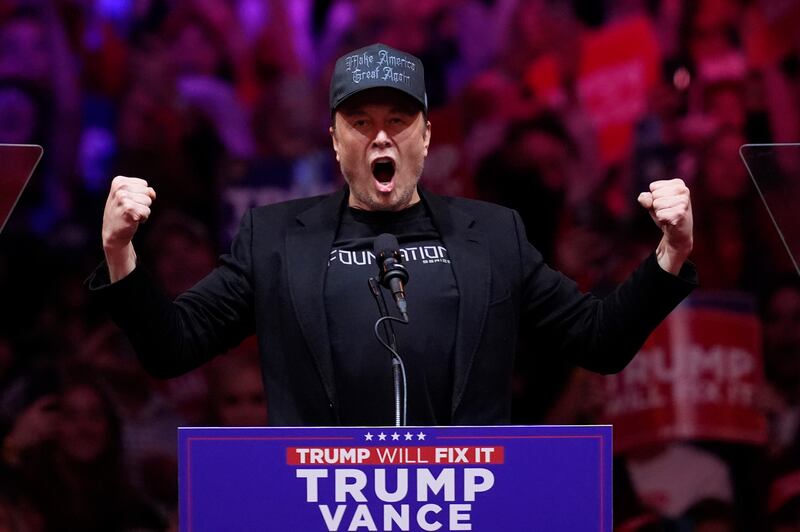 Elon Musk at the Trump campaign rally in Madison Square Garden in New York at which he pledged to cut $2 trillion from federal government spending. Photograph: AP