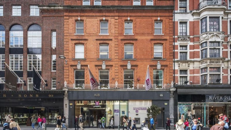 The AIB building on Grafton Street, Dublin. Grafton Street has by far the highest footfall of any street in Ireland, with visitor numbers last year exceeding 53.5m