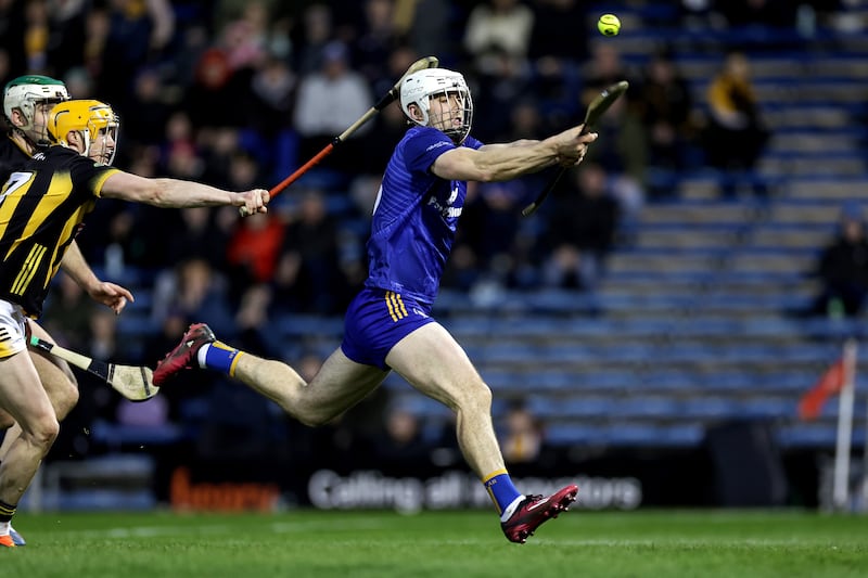 Clare's Aidan McCarthy finishes to the net for his side’s third goal. Photograph: Laszlo Geczo/Inpho