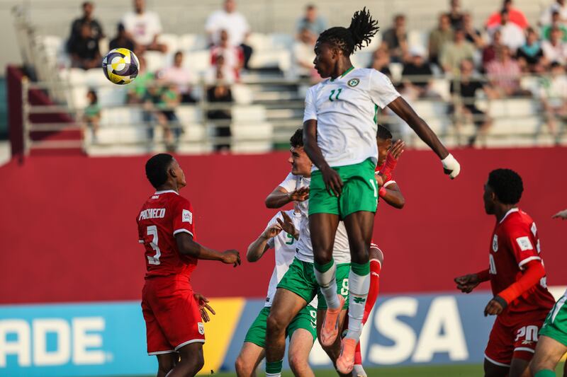 Ireland's Jaden Umeh scores his sides first goal of the match. Photograph: Inpho