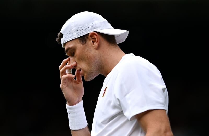 Jack Draper of Great Britain looks dejected against Marin Cilic. Photograph: Hannah Peters/Getty