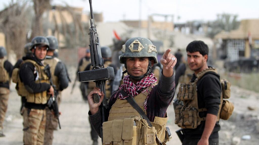 Members of Iraq’s elite counter-terrorism service who secured the Hoz neighbourhood in central Ramadi on December 27th. Photograph: Ahmad Al-Rubaye/AFP/Getty Images