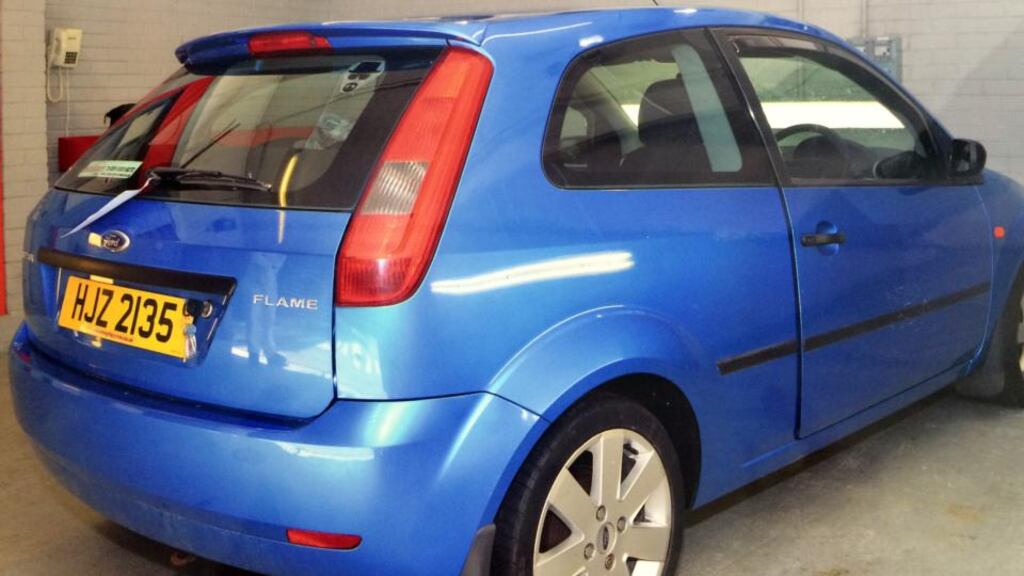 Photo issued by the PSNI of a blue Ford Fiesta, similar to the one in which the body of Kyle Neil (23) was found in south Belfast, after what Northern Ireland police describe as a ‘frenzied’ knife attack. Photograph: PSNI/PA Wire