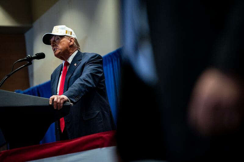 Donald Trump during a rally in Indianola one day before the Iowa caucuses. Photograph: Haiyun Jiang/The New York Times