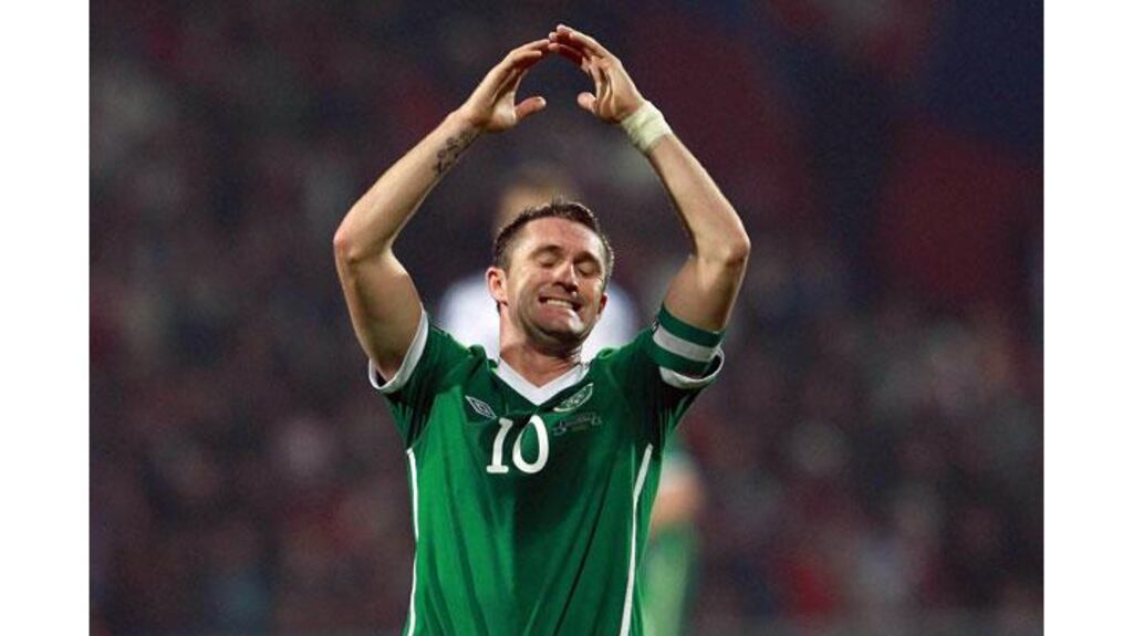 A frustrated Robbie Keane after a missed chance during the Republic of Ireland's 1-1 draw with Slovakia in the Euro 2012 Qualifiers (Photograph: Donall Farmer/Inpho)