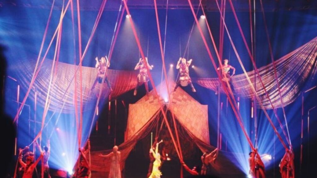 Aerial performers in the Cirque du Soleil VOLTA show