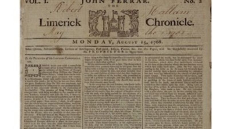 Making the papers – An Irishman’s Diary on 250 years of the ‘Limerick Chronicle’