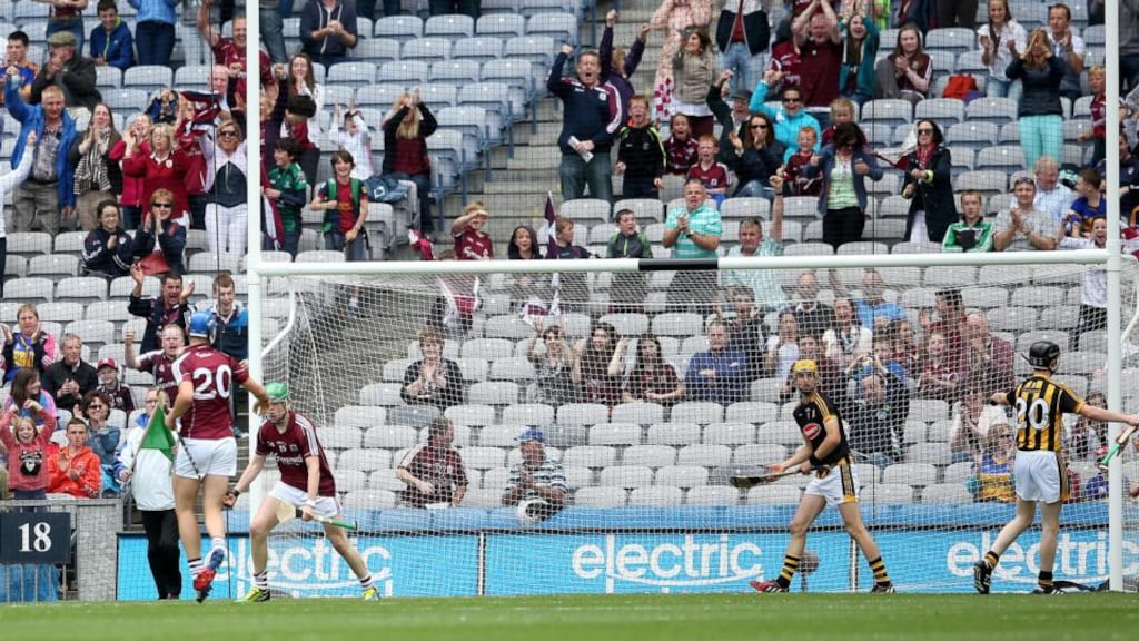 Galway’s Jack Kenny celebrates his late goal. Photograph: James Crombie/Inpho