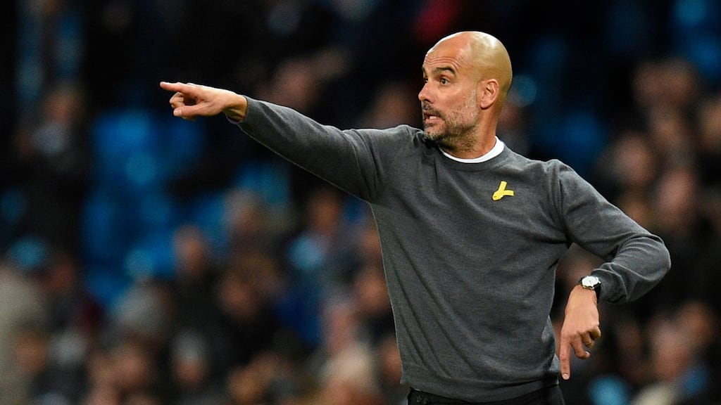 Pep Guardiola: “People said it’s not easy but it’s normal that it’s difficult. But complacency will not happen.” Photograph: Oli Scarffoli/AFP/Getty