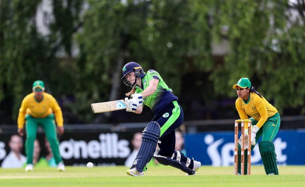 Shauna Kavanagh made her 100th appearance for Ireland in the opening ODI against South Africa at Castle Avenue in Clontarf. Photograph: Evan Treacy/Inpho