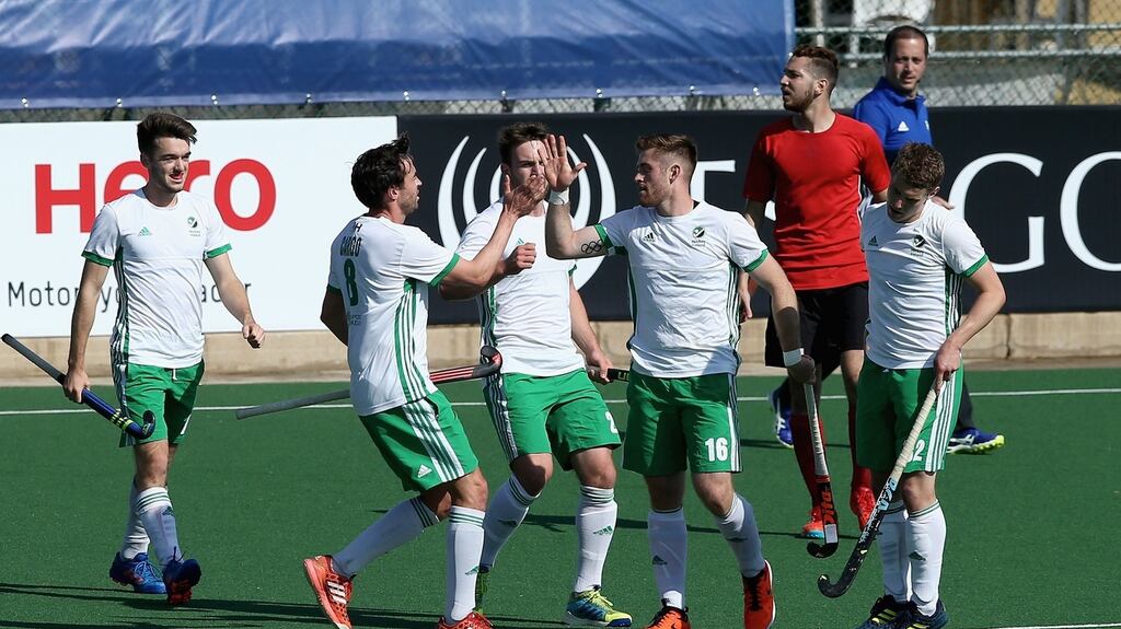 Shane O’Donoghue of Ireland celebrates scoring against Egypt at Wits University in Johannesburg, South Africa. Photograph: Getty Images