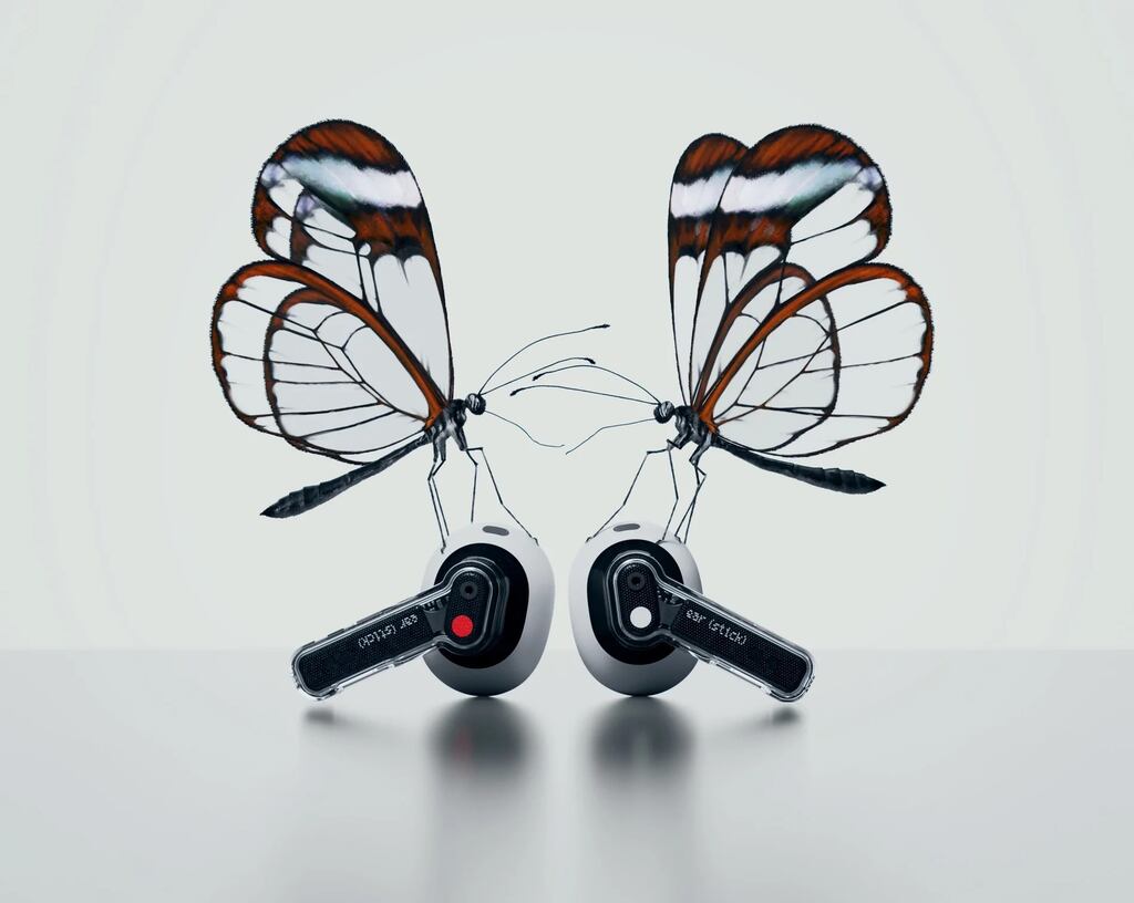 Nothing Ear (stick): The part that sits in your ear is white, with a speaker that blasts audio down your ear canal, while the sticks are transparent, allowing you to see the components inside.