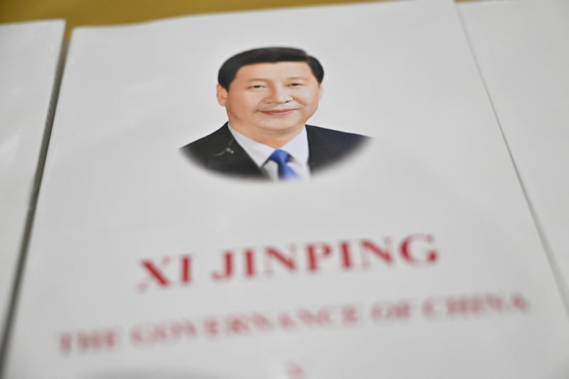 Chinese president Xi Jinping's book The Governance of China is displayed at the media centre before the Shanghai Co-operation Organisation summit in Tianjin in August. Photograph: Pedro Pardo/AFP via Getty Images