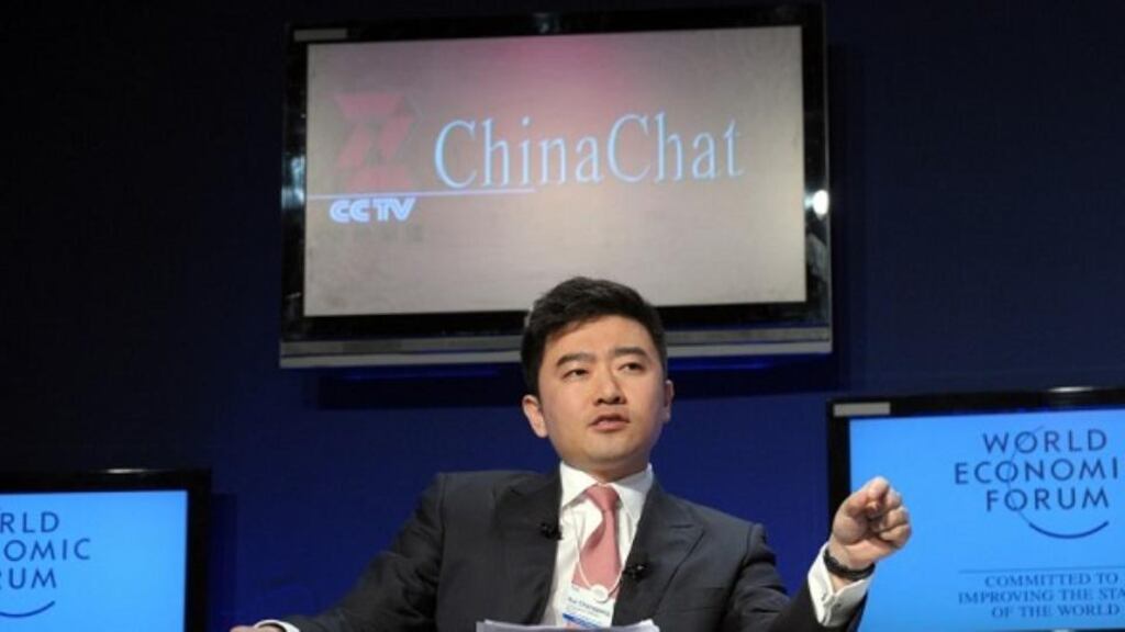Rui Chenggang , director and anchor of China Central Televison (CCTV) talks during a CCTV televised debate focusing on China’s growth at the World Economic Forum in 2010 in Davos.