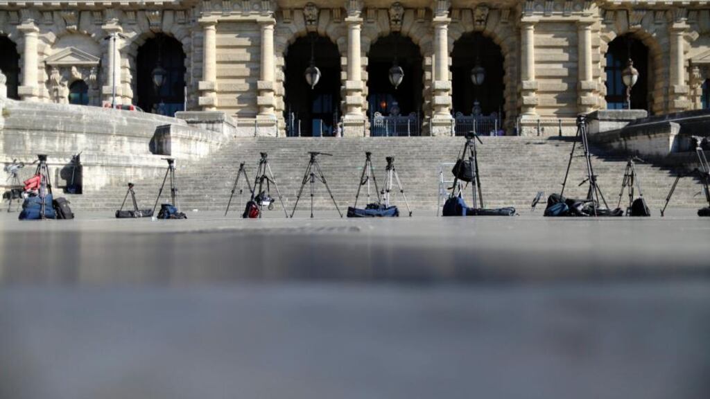 Reporters’ tripods are left in position in front of Italy’s Supreme Court in Rome yesterday after lawyers for Silvio Berlusconi had asked the Supreme Court to throw out a tax fraud conviction against the former prime minister. Photograph: Alessandro Bianchi/Reuters