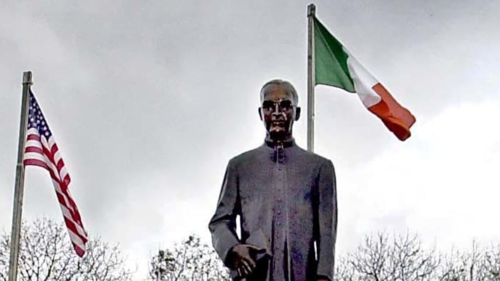 Statue of Fr Edward Flanagan donated by the Boys Town National Alumni Association Nebraska USA. It stands in the grounds of the Fr Edward Flanaghan Memorial Centre in Ballymoe in Co Galway. Photograph: David Sleator