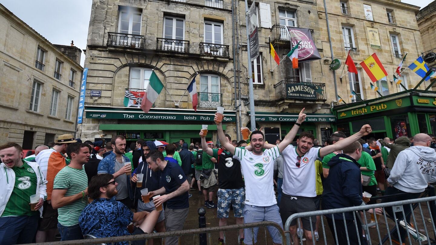 Supporters of the Republic of Ireland soccer team watching a Euro 2016 match in Bordeaux. Photograph: Mehdi Fedouach/AFP/Getty Images
