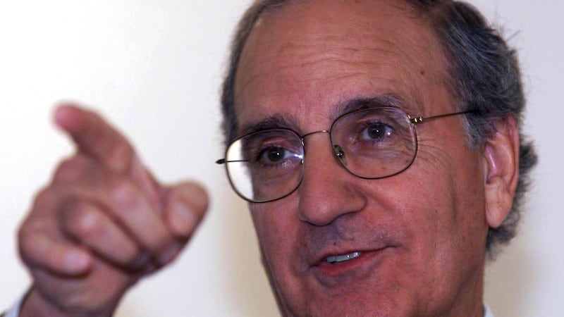 Former US senator George Mitchell gestures during a news conference at Castle Buildings, Stormont, Belfast, Thursday, July 22nd, 1999. Photograph: AP Photo/Peter Morrison