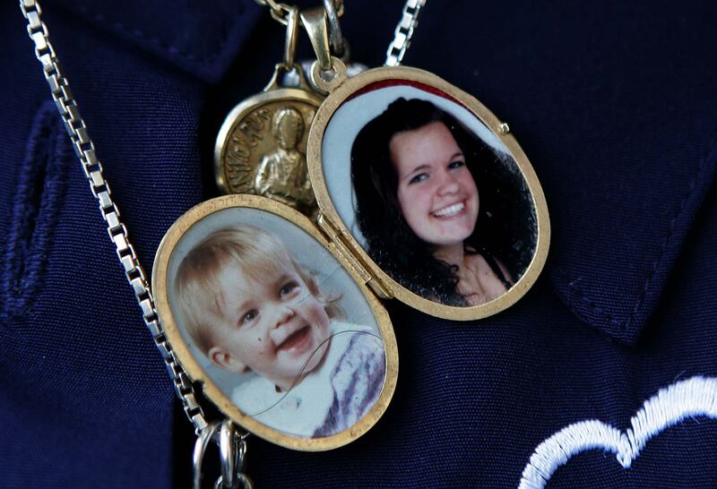 Manuela Riedo, at the ages of one and 16, in a locket worn by her mother, Arlette Riedo, in 2009. Photograph: David Sleator