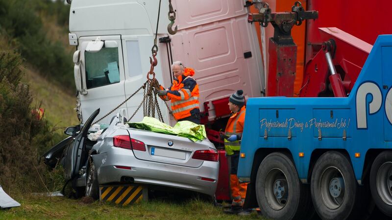 The scene of the crash in which four people died on the N25 between New Ross and Ballinaboola, Co Wexford. Photograph: Patrick Browne