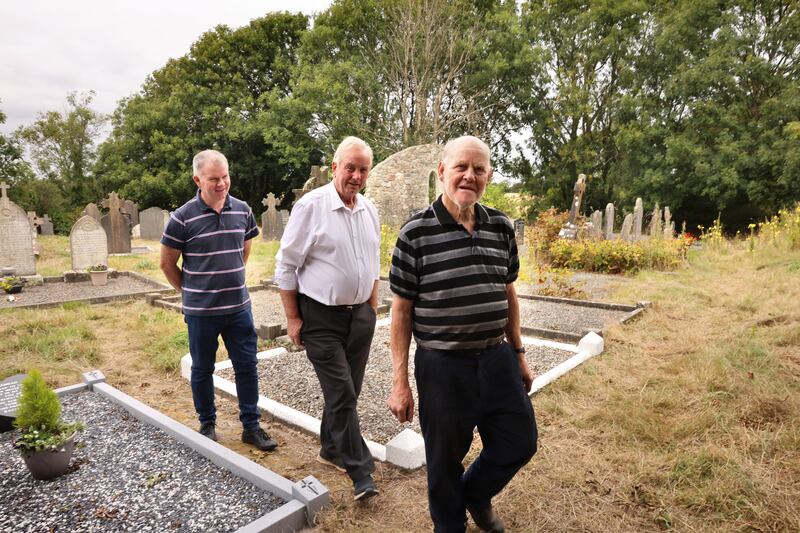 Donal Keane, Seán Sinnott and Mathew Stafford, volunteers at Ambrosetown Graveyard, in Rathangan, Co Wexford. Photograph: Dara Mac Dónaill