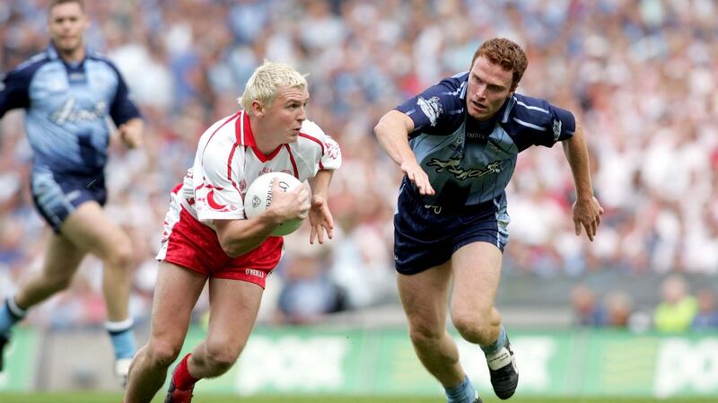 Tyrone’s Owen Mulligan eludes Dublin’s Peadar Andrews during the 2005 All-Ireland quarter-final. Photograph: Tom Honan/Inpho