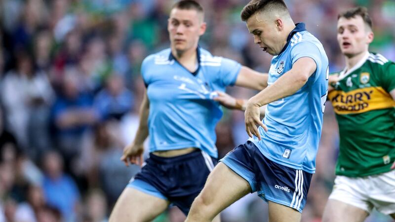 Eoin Murchan fires home his goal in the All-Ireland SFC Final replay against Kerry. Photograph: Billy Stickland/Inpho