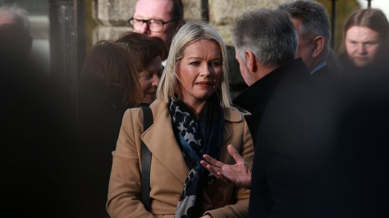 Claire Byrne at the funeral of  Marian Finucane at St Brigid’s Church in Kill, Co Kildare. Photograph: Laura Hutton/The Irish Times