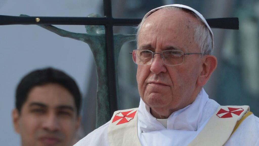 Pope Francis celebrates his final mass on Copacabana beach in Rio de Janeiro yesterday, in which he called for “a church capable of walking beside people, of doing more than simply listening to them”. Photograph: Reuters/Luca Zennaro