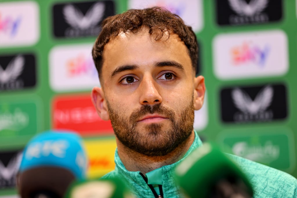 Kevin O’Toole talks to the media during a press conference on Monday. Photograph: Ryan Byrne/Inpho