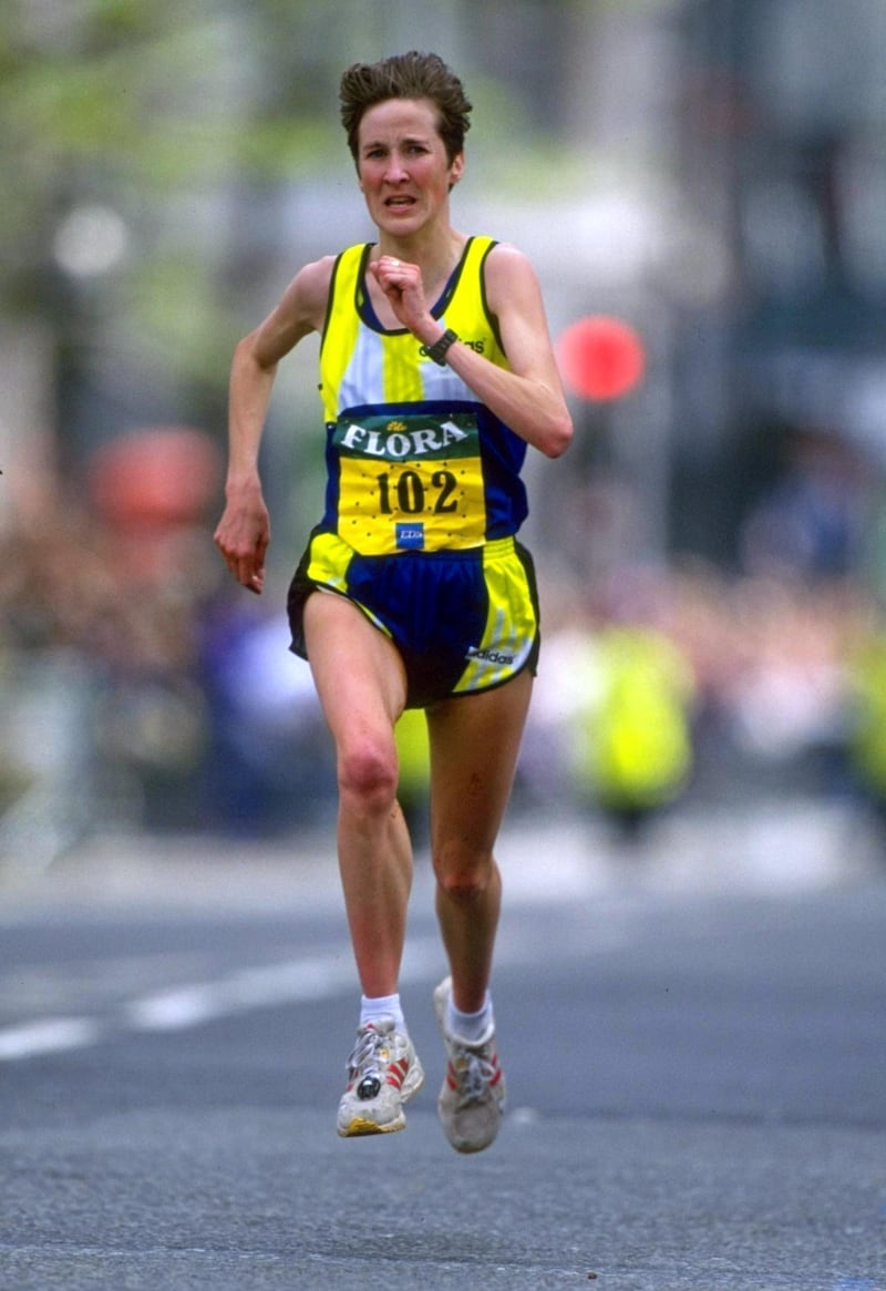 Catherina McKiernan on her way to winning the London Marathon in April 1998. Photograph: Inpho/Allsport