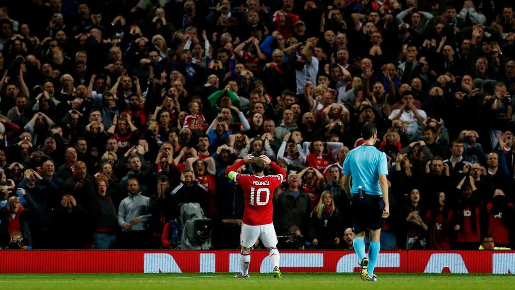 Manchester United’s Wayne Rooney looks dejected after a missed chance midweek. Photograph: Lee Smith/Reuters