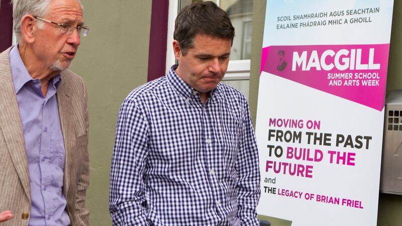 MacGill Summer School director Joe Mulholland with Fine Gael's Paschal Donohoe. Photograph: North West Newspix