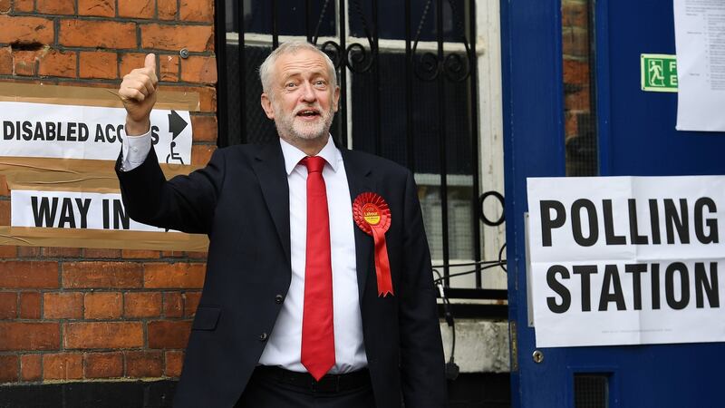 British Labour Party leader Jeremy Corbyn arrives to vote in the British general election at a polling station in Islington, north London. Photograph: Andy Rain/EPA