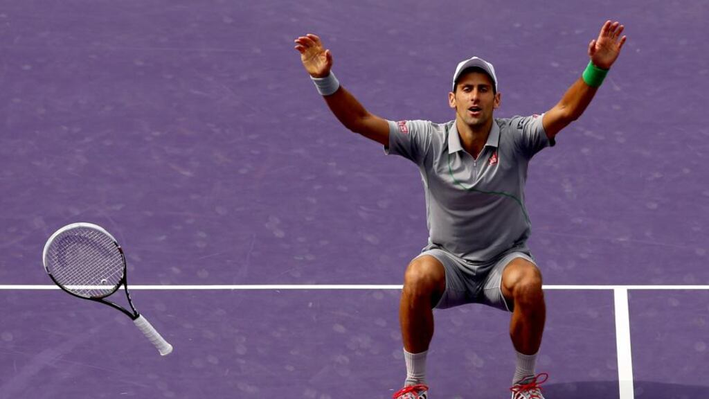 Serbia’s Novak Djokovic after his 6-3 6-3 victory over Spain’s Rafael Nadal in the Sony Open in Miami.