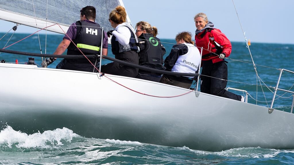 Laura Dillon at the helm of CriCri, skippered by Ali Clarke, at the Irish Sailing Pathfinder Women at the Helm 2019 regatta in Dún Laoghaire in August. Photograph: David Branigan/Oceansport