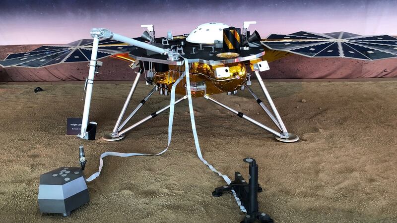 A full-scale replica of NASA’s Mars InSight. Photograph: Steve Gorman/Reuters